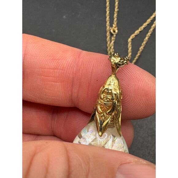 SOLID 14k Yellow Gold Filled Floating Opal Chip Pendant w/ 1/20 12K Necklace - Picture 12 of 16